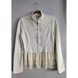 Kut From The Kloth Ruffle Military Jacket Ivory Size Large